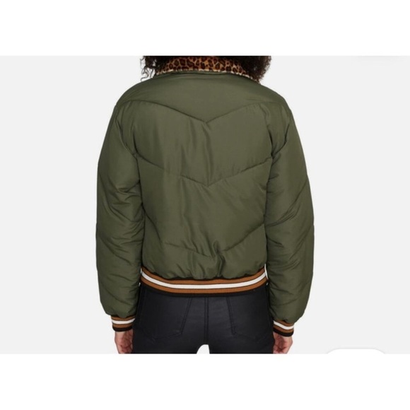 Sanctuary Leopard-Trimmed Puffer Coat Olive Green - Picture 4 of 7